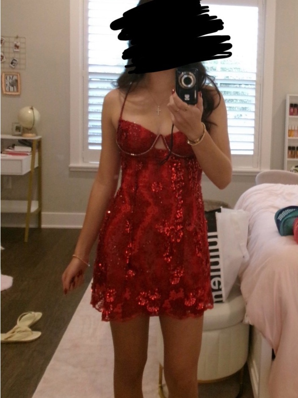 For Love And Lemons Ruby Red Sequin Lace Mini Dress - Picture 7 of 7